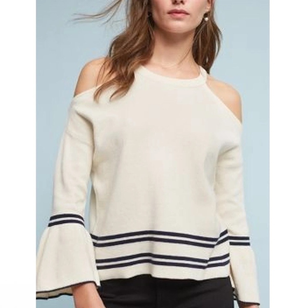 Anthropologie Leandre Open-Shoulder Flutter Long Sleeve Top Size Medium - Picture 2 of 12